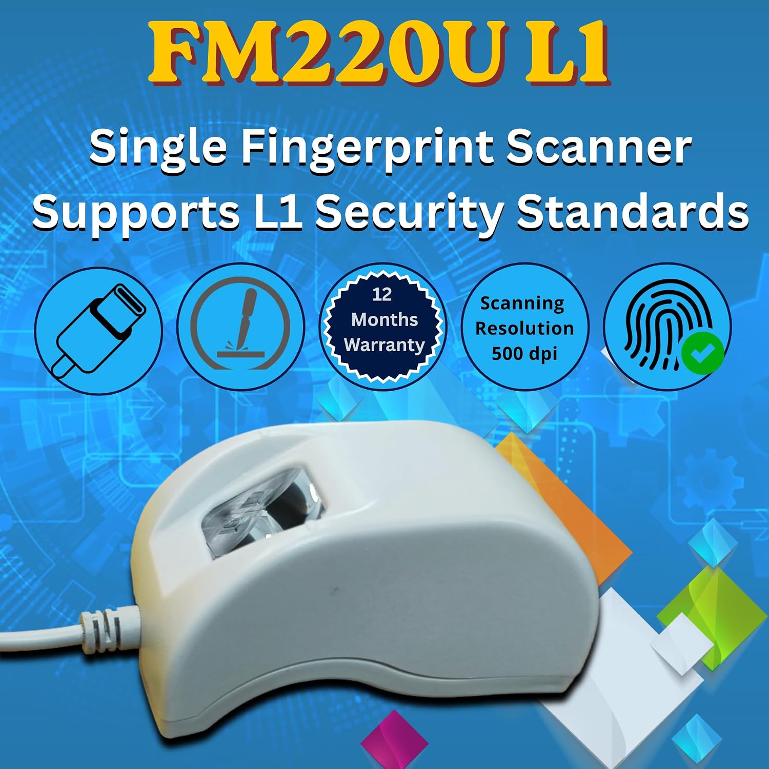 FM220U L1 Biometric Scanner C-Type | 1 Year RD Free